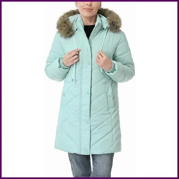 Women's Long Winter Down Jacket Waterproof Windproof Fleece Lined Hooded